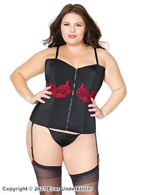 Korsett, Stickerei, Schnürung, Front-Reißverschluss, Plus Size